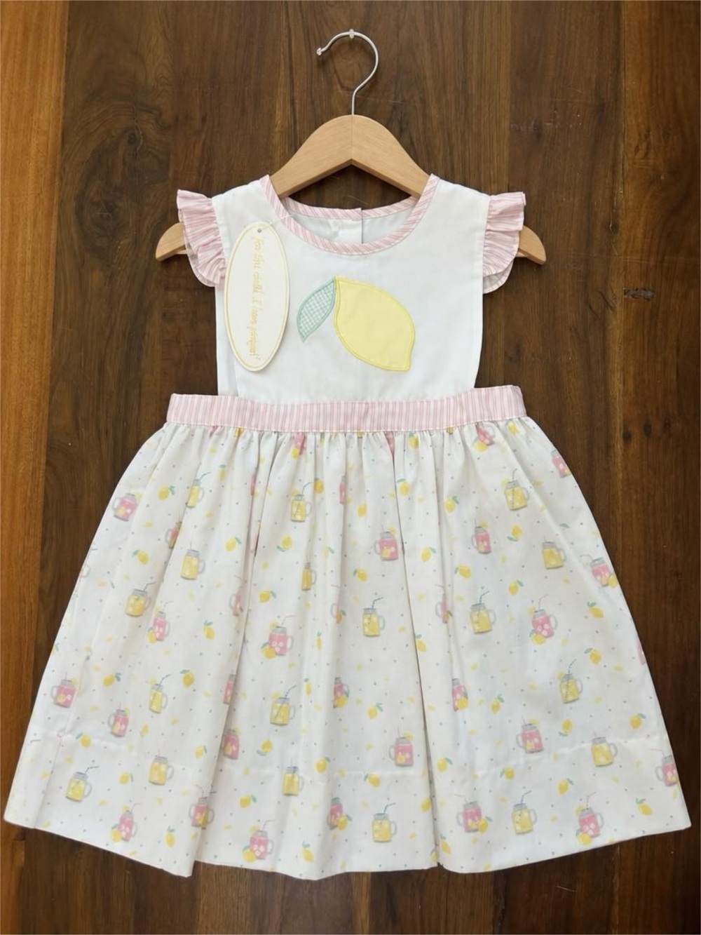 Lullaby Set Girls 24M NWT Lemon Lemonade Print Dress Pink Seersucker Ruffle